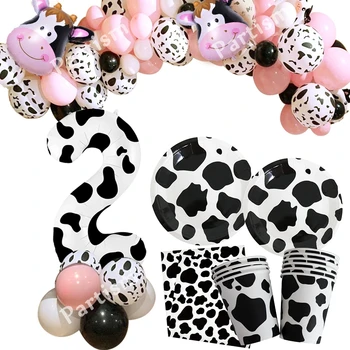 1 комплект прибори за Еднократна употреба от балони във формата на крава с шарени Крави за деца, украса за Парти в чест на рождения Ден на волска кожа теми, Подаръци и аксесоари
