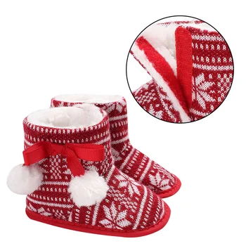 1 чифт детски снежни обувки, памучни фланелен снегоходки, топли зимни обувки за деца, обувки за деца (червен 12 см)