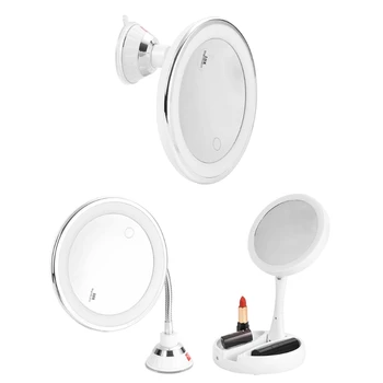 10X Гъвкаво Огледало за грим с led подсветка, сензорен екран с вендузата, Преносим тоалетка, Тоалетни огледала D0UE