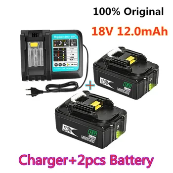 18V12Ah Акумулаторна Батерия 12000mah Литиево-Йонна Батерия Сменяеми батерии за MAKITA BL1880 BL1860 BL1830батарея + Зарядно устройство 3A