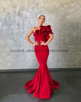 2023 Elie Saab Елегантни Червени Вечерни рокли на Русалка с Флорални Накъдрен, Вечерни рокли за официални Партита, Модни дрехи за бала