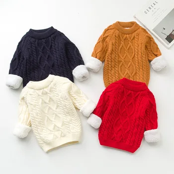 2023, Есенни и зимни блузи за деца и момичета, дебел вязаный топъл пуловер, Пуловер, Памук обикновен пуловер с кръгла яка, Блузи за момичета