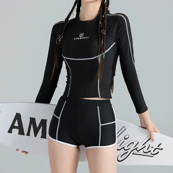2023 Нов дамски бански-двойка Черен костюм за сърф С дълъг ръкав и висока талия, леко Спортен бански костюми, Летни дамски накити