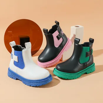 2023 Нови детски обувки; Модни фини обувки с дебела подметка в британския стил за момичета; сезон Есен-зима; Тенденция ежедневни обувки Martin за момчета;