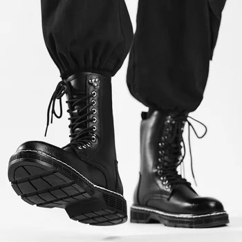 2023 Нови обувки на дебела подметка; Мъжки къси ботуши Tide Ins; Мотоциклетни ботуши за инструменти; Мъжки обувки от естествена кожа с високо берцем;