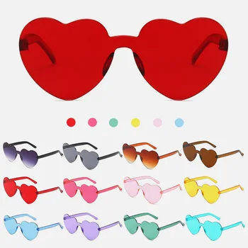 2023 Слънчеви очила Love Heart Слънчеви Очила Сърце Желеобразного Цветове В рамки очила Без рамки, Очила с Ослепителен Цветен Оттенък, Очила с прозрачни лещи
