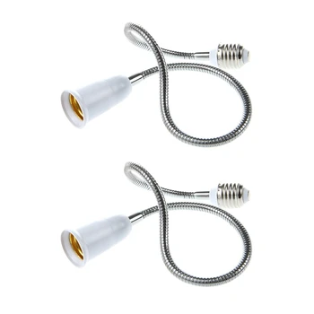 2X E27-E27, лампа с нажежаема жичка с Гъвкав удължителен кабел-адаптер Преобразувател (бяла, 60 см)