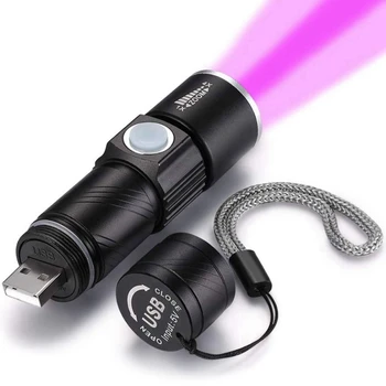 2x395nm UV Фенерче Blacklight USB Акумулаторна батерия Led Фенерче Водоустойчив Проверки Фенерче, За да Урината домашни любимци