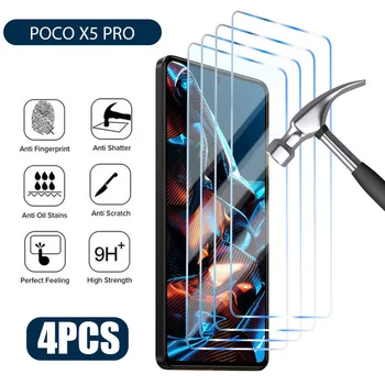 4 Бр. Защитно фолио За екрана Xiaomi Poco X3 Pro X4 X5 Pro X3 X4 GT Защитно Стъкло За Poco M5S M5 M4 M3 Pro 5G F3 F4 GT Glass