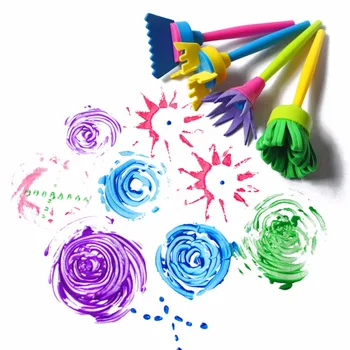 4 бр./компл., Детска играчка за рисуване, направи си сам, цвете, Графити, Гъба, Стоки за Бродерия, Четки, инструменти за рисуване, Забавни Творчески играчки за