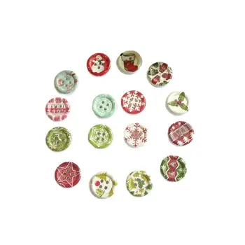 50/100шт 15 мм Смесени случайни кръгли дървени Копчета с 2 дупки, Коледни копчета, Модел за Шиене, Scrapbooking за декор