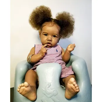 55 СМ Възстановената Саския Афроамериканская Кукла С Пълна Винил Тяло За Момичета, Мие Косата с Ръчни Корени, Тъмна Кожа, Кукла-Бебе За Детски Подарък