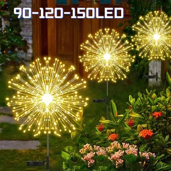 90/120/150 Led слънчеви фойерверки, водоустойчив улични гирлянди-светкавица под формата на глухарчета, приказни светлини за украса на градината, косене на тревата
