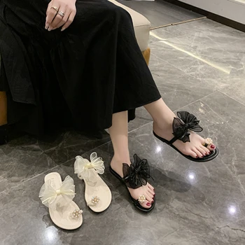 BCEBYL/Нови летни Модни ежедневни удобни плажни сандали с перлата на носа, прости дамски чехли на равна подметка, Дамски обувки Zapatos Mujer