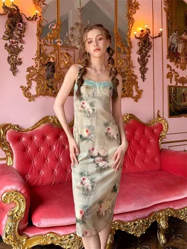 Easysmall For love lemons House, винтажное дантелено рокля с флорални принтом, романтична рокля-комбинация с искра, рокля за срещи, почивка