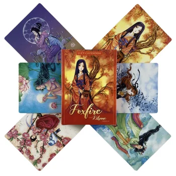 Foxfire Тесте карти и Настолни игри с Карти, Оракул на Кицунэ, красиви илюстрации на Таро, на английски любовно издание за момичета, които играят по време на партита