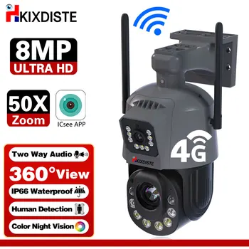 ICSEE 4K 6MP 50X 30X Zoom, WIFI Камера, 4G PTZ С Две Лещи Външна Камера Система за видеонаблюдение с Откриване на човек XMEye с двоен екран