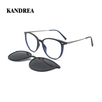 KANDREA 2 в 1 Сплав Реколта Кръгли Поляризирани Очила На Магнит Женски Мъжки слънчеви Очила, Оптични Ретро При Късогледство Магнитни Точки S2117