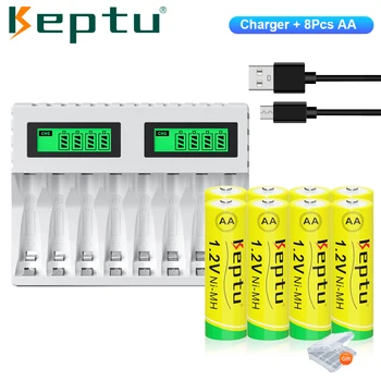 KEPTU 8шт 1.2 AA Акумулаторни батерии 2200 mah aa Ni-MH и LCD интелигентно зарядно устройство за AA/AAA