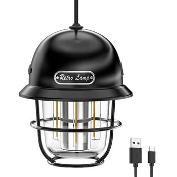 Led лампа за къмпинг Type-C USB, акумулаторна батерия Ретро преносим фенер за къмпинг, всекидневни водоустойчив за разходки, риболов, извънредни ситуации