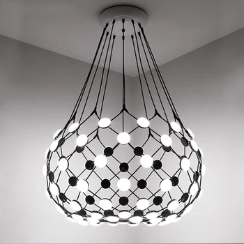 Led Окачен лампа за дневна Дизайнерски Модерен Минималистичен Творчески арт-Ресторант Big Net Pocket Черно-Бял Полилей в Скандинавски стил