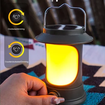Led Ретро лампа за къмпинг, Слънчев фенер с плавно затъмняване, USB-Акумулаторна лампа за палатка, Водонепроницаемое аварийно осветление