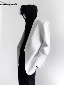Mauroicardi, есенни свободни ежедневни бели черни блейзери за мъже, наплечники с отворотами на една пуговице, луксозен дизайнерски дрехи