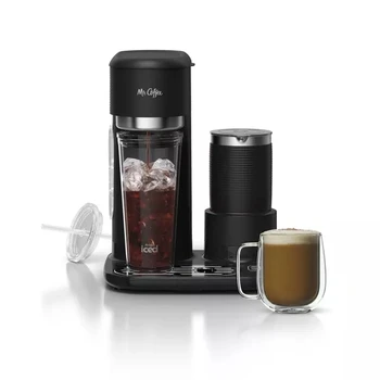 Mr. Coffee 4-в-1, за Еднократна употреба на кафе машина за приготвяне на лате, кафе с лед и топла вода, с мляко вспенивателем