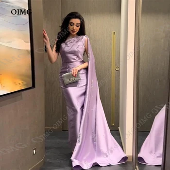 OIMG 2023 Модерна вечерна рокля от копринен сатен с дълги мъниста, с украса във формата на кристали с едно рамо, в Дубай, на арабски дами, вечерни рокли за бала