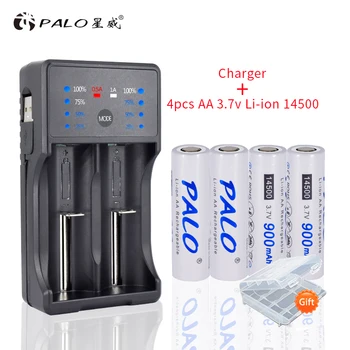 PALO 14500 Акумулаторна батерия 3,7 V 14500 Cell + USB за Бързо интелигентно зарядно устройство с 3.7 V литиево-йонна батерия от 3.7 V NiMH
