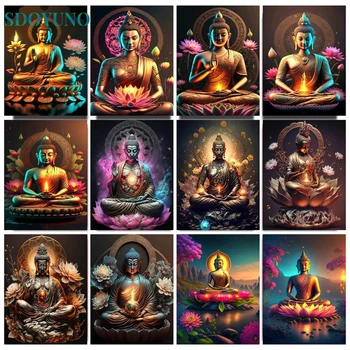 SDOYUNO Картина на Номера Статуя на Буда, Акрилна живопис с маслени Бои, боядисване, Подарък, Направи си Сам, Картината по номера, Комплекти за възрастни, Начало Декор