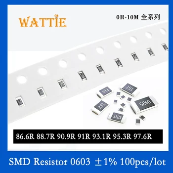 SMD резистор 0603 1% 86,6 R 88,7 R 90,9 R 91R 93,1 R 95,3 R 97,6 R 100 бр./лот микросхемные резистори 1/10 W 1,6 mm * 0,8 мм