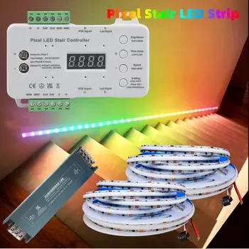 WS2811 RGB Пиксел един-цветен струящаяся led лента COB, лестничный контролер, датчик за движение PIR и на дневна светлина, комплект диммеров за стълби, 5 М, 10 М