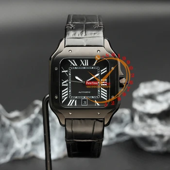 WSSA0039 Големи Автоматични Мъжки часовник DLC Напълно Черни Римски циферблат Кожена Супер Клонинг Puretime 2023 Най-добрата Марка на Луксозни Механични