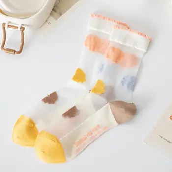 Абсорбиращи Прозрачни Цветни Елементи, Дишащи Ластични Чорапи Носочные Изделия В Корейски Стил, Дантелени Къси Чорапи, Дамски Чорапи, Тънки Чорапи