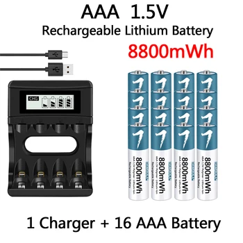Батерия AAA от 1,5 Акумулаторна Полимерна литиево-йонна батерия Батерия AAA за мишка с дистанционно управление, Електрическа играчка с USB-зарядно устройство