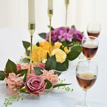 Венец от копринени цветя, 1БР 20 см, халки на изкуствени рози, свещи, празничната трапеза