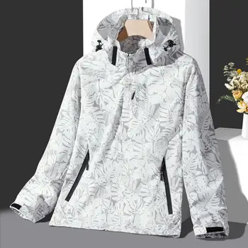 Водоустойчив ветровка унисекс с принтом листа, непромокаеми якета с качулка за двойки, стилна ветрозащитная дрехи за улицата, за мъже, жени, мъже