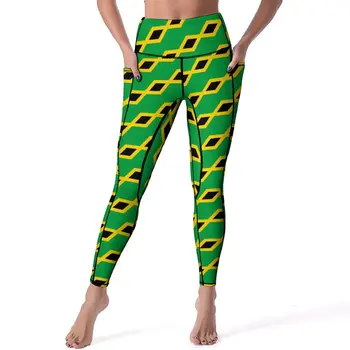 Гамаши с флага на Ямайка, Модни Панталони за Йога с висока талия и Секси бързо съхнещи Гамаши за йога, Дамски дизайнерски спортни чорапогащи за фитнес зала