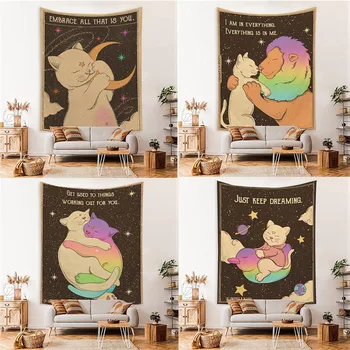 Гоблен с образа на привлекателен котка Таро, Стенни тъкани, Тъкани Гоблени Sun Moon Art за хол, Голям Гоблен за спални, домашен декор