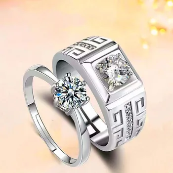 Годежен пръстен с муассанитом и Цирконием, Отворен Пръстен, Мъжки и женски Модели, Трупно пръстен, Класическа двойка с шест нокти, Чифт пръстен