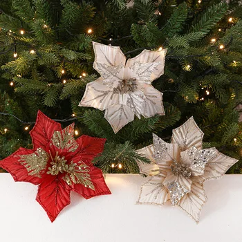 Горещи Коледни украси 24 см с червени пайети ръчно изработени Коледни цветя резници, украси за Коледната елха, висящи украшения