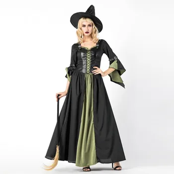 Готическа рокля вещица, Жена класически костюм за Cosplay На Хелоуин, Рокли с Шапка, Комплект за ролеви игри, Дрехи