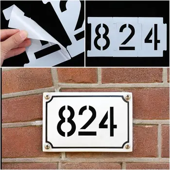 Графити Украса САМ Пластмасов Пощенска кутия Адрес за многократна употреба набор от Шаблони Цифри 0-9 26 Букви