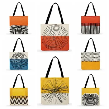 Дамска чанта, сгъваема чанта за пазаруване, Скандинавски дизайн, Геометрична ивица, чанта-тоут за жени, Ежедневни чанти-тоут, градинска и плажна чанта