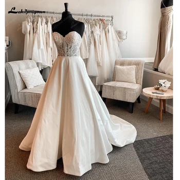 Дамски булчинска рокля с открити рамене Lakshmigown 2024, Рокли Трапецовидна форма, Сатен сватбени рокли vestido de casamento