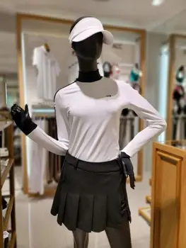 Дамски дрехи за голф С дълъг ръкав и кръгло деколте, дишаща облегающая корейската риза, Дамски топ, фланелка за голф