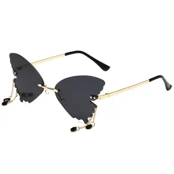 Дамски луксозни слънчеви очила с пискюли-пеперуди, без рамки, за Пътуване, Плажни нюанси, вечерни Декоративни очила, очила за улиците, Слънчеви очила с UV400