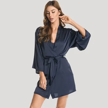 Дамски пижами за почивка от изкуствена коприна, комплект от две части, годишен тънък халат в европейския и американския стил 2022, секси халат на подтяжках, почти