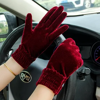 Дамски ръкавици зимни възли от златисто кадифе, еластични, запазване на топлината, топли ръкавици за възрастни с пет пръста на едро